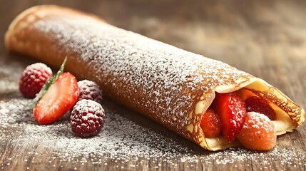 Delicious Strawberry Raspberry Crepe Roll Dessert Food Photography
