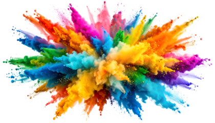 Exploding Multicolor Powder Explosion on a Transparent Background Showing Vibrant Color Burst Isolated Transparent Background