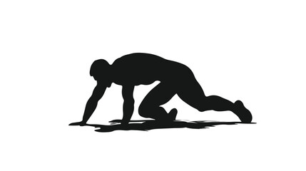 Obraz premium Silhouette of Man Crawling Black and White Icon