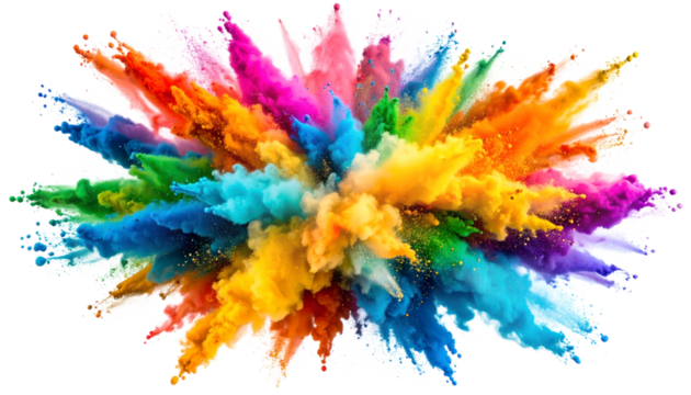 Exploding Multicolor Powder Explosion on a Transparent Background Showing Vibrant Color Burst Isolated Transparent Background