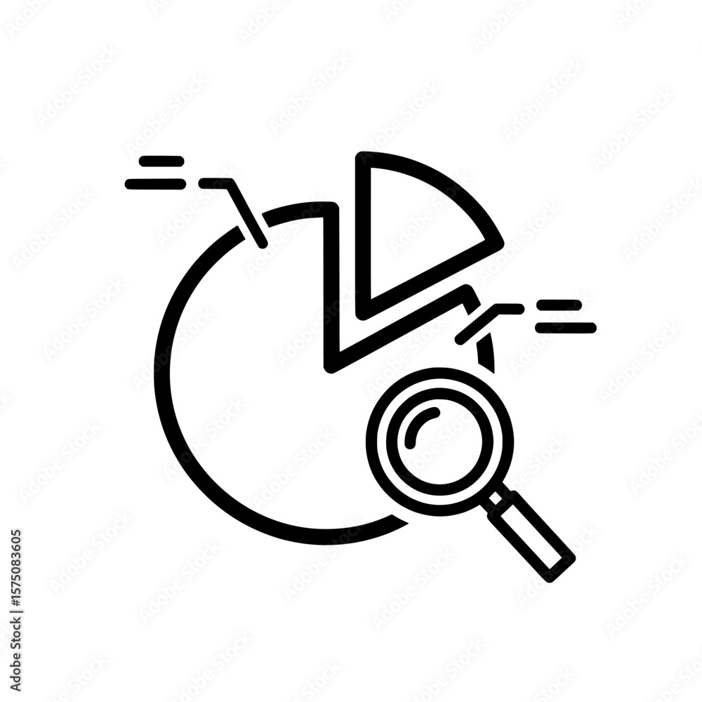 Poster pie chart with magnifying glass showing data analysis concept