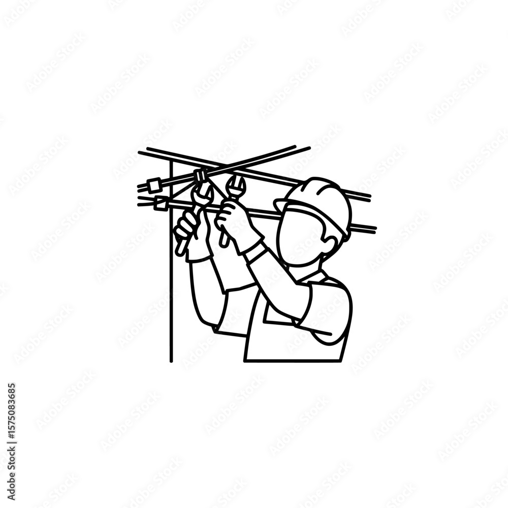 Poster worker using tools to install or repair cables and wires in a professional setting