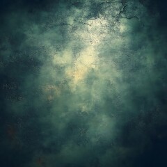 Textured teal background with muted tones.