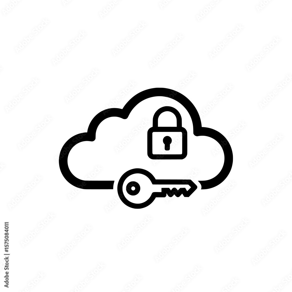 Poster cloud storage security with key and padlock symbol