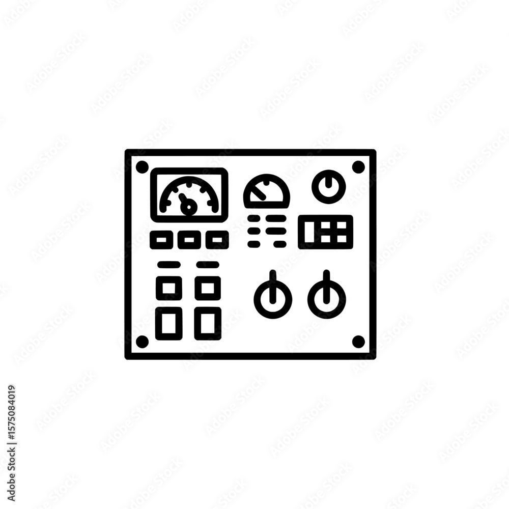 Poster control panel with gauges and buttons for industrial applications
