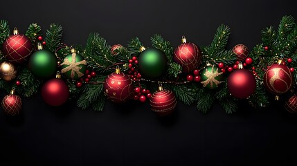 Elegant Christmas Garland Red Green Ornaments Festive Decor