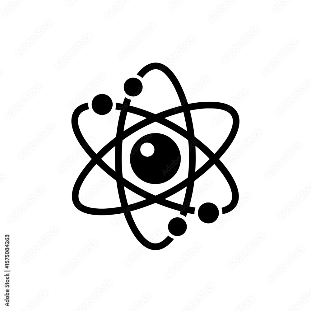 Poster simple atom symbol with orbiting particles for science theme