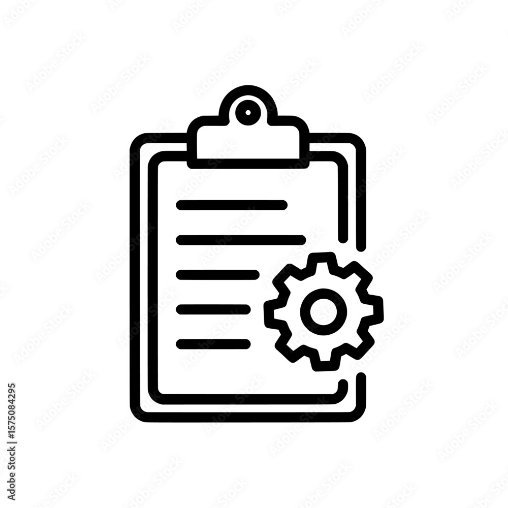 Poster clipboard with checklist and gear icon for project management tasks