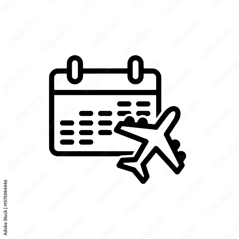 Poster calendar with airplane icon representing travel and scheduling