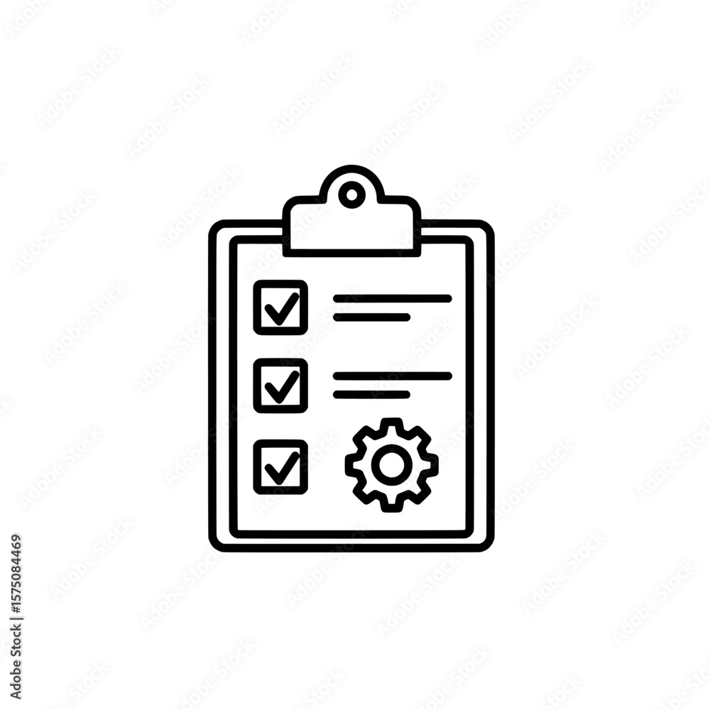 Poster checklist with checkmarks and gear detail on clipboard for task management