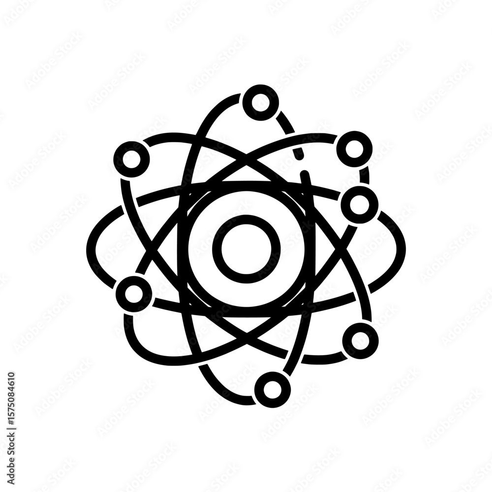Poster atomic structure symbol with orbiting electrons in minimalist style