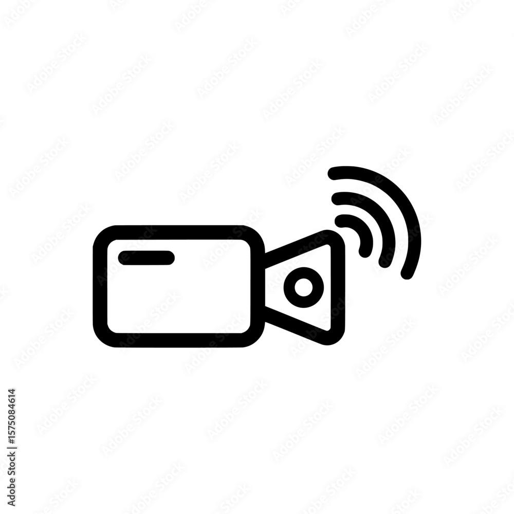 Poster video camera symbol with broadcasting waves for digital content creation
