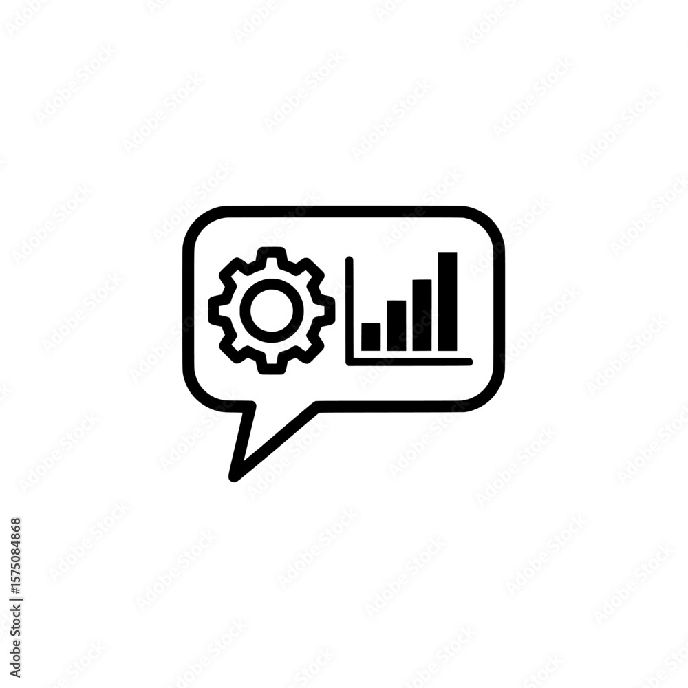 Aufkleber speech bubble with gear and bar chart for analytics and communication
