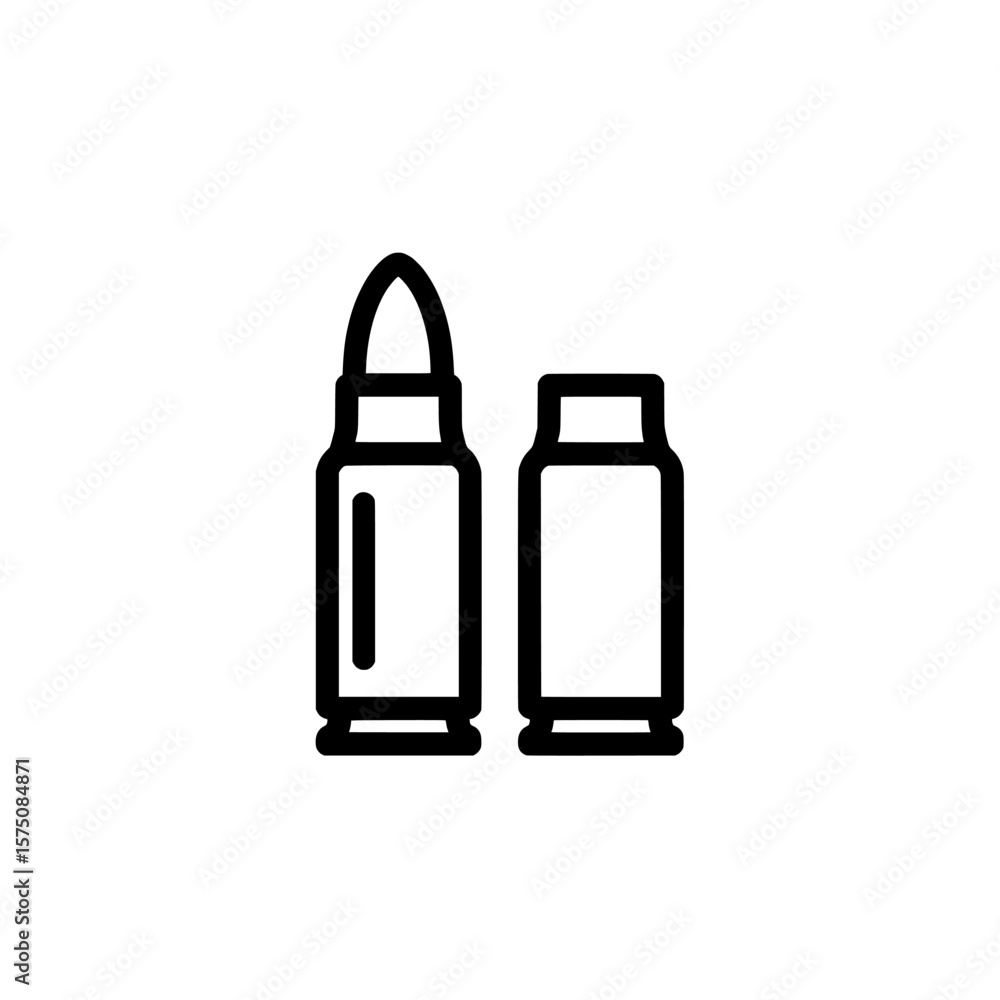 Poster two basic shapes representing bullets and cartridges on a black background