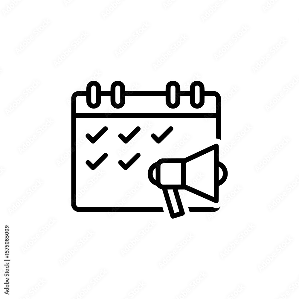 Poster calendar with check marks and loudspeaker for event planning