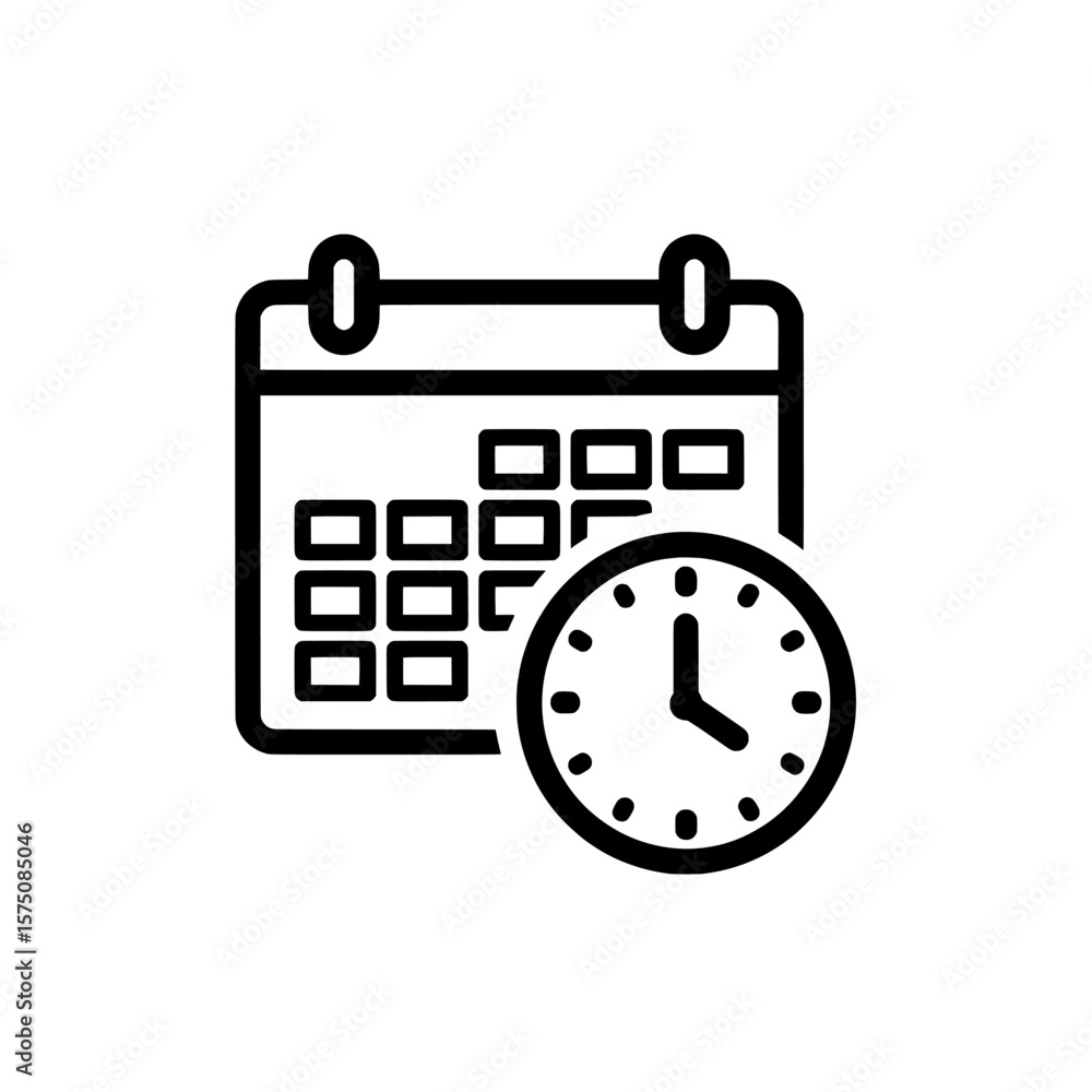 Poster calendar and clock icon for time management and scheduling