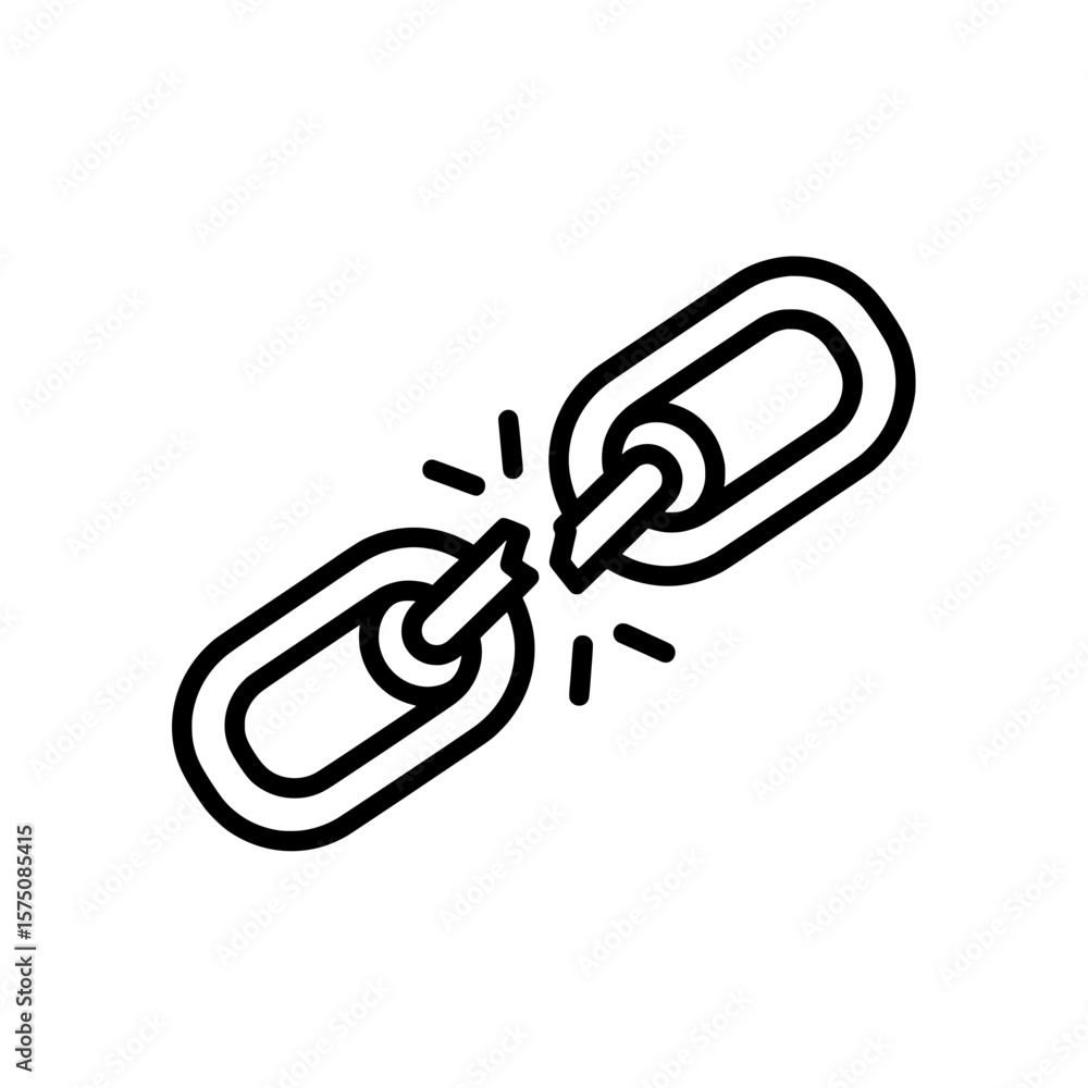 Poster broken link icon depicting a severed chain connection in a minimal style