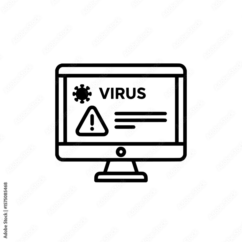 Poster computer screen showing warning about virus and cybersecurity threat