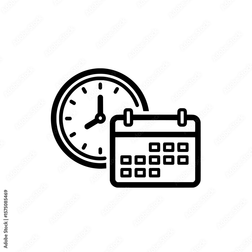 Poster clock and calendar symbols for time management and scheduling