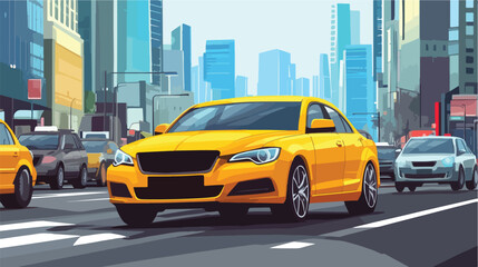 Sleek Modern Yellow Sedan Speeding Through Fast Traffic