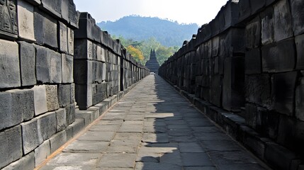 Ancient Stone Pathway Leading to Temple Ruins,  Indonesia
