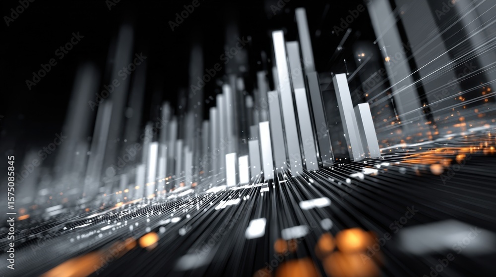 Poster stylized bar chart with a sleek futuristic design merging with abstract digital elements capturing t
