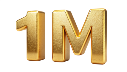 3 D golden one million symbol with textured surface isolated on a transparent background 1 million golden number
