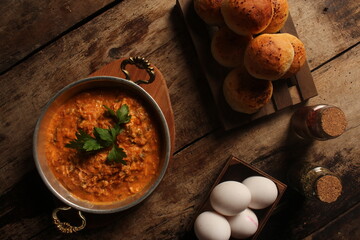 Turkish Menemen &ndash; Traditional Scrambled Eggs with Tomato, Peppers, and Spices in Pan