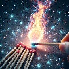 burning match on a dark background