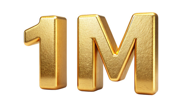 3 D golden one million symbol with textured surface isolated on a transparent background 1 million golden number