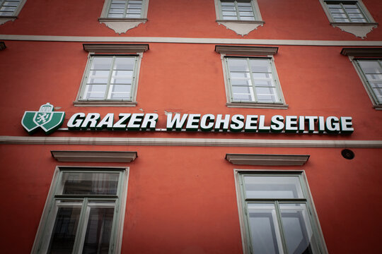 GRAZ, AUSTRIA - DECEMBER 17, 2024: Grazer Wechselseitige sign (GRAWE) on their office in Graz. Grawe, or Grazer Wechselseitige is one of the biggest Austrian insurance companies.