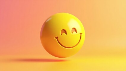Bright Yellow 3D Smiley Face with Glossy Texture Floating on Colorful Gradient Background – Cheerful Minimalist Design in High-Resolution Render

