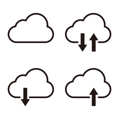 ダウンロードやアップロードのクラウドアイコン4個セット