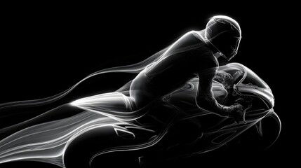 Motorcycle racer, speed, abstract art, dark background.  Possible use  Digital design, graphic