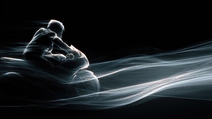 Naklejka premium Racing motorcycle silhouette, dark background, speed, abstract art. Possible use stock photo