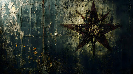 Distressed wall with faded star symbol