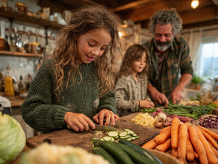 Family Cooking Together at Home
