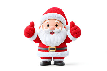 Obraz premium Adorable Santa Claus stands with a cheerful expression, giving thumbs up on a bright white background, perfect for holiday greetings. Ai Generated Images
