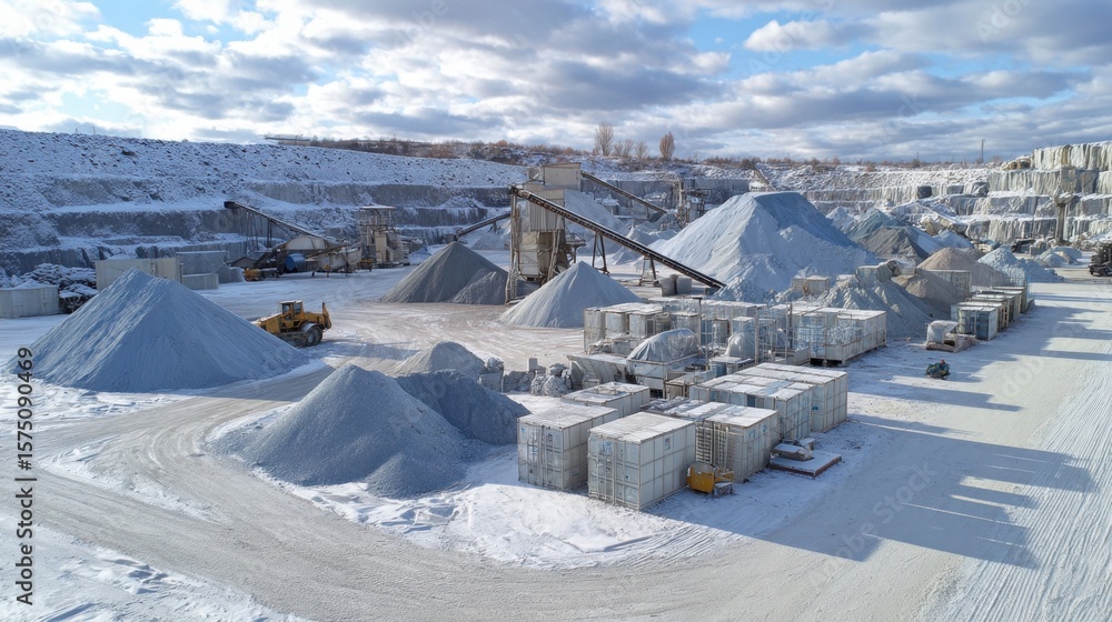 Poster Crushed mineral rocks piled in sorting area awaiting further refinement