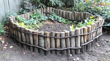 Rustic Wooden Log Garden Border Raised Bed Design