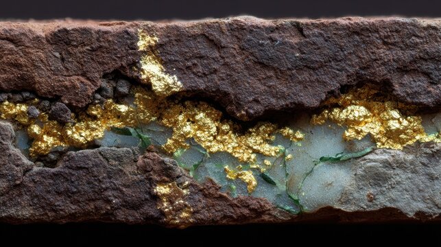 Excavated trench showing mineralized zones rich in quartz and gold veins