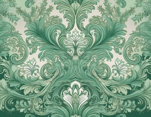 serene seafoam green damask pattern on light green background nature inspired elegance hand edited generative ai