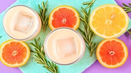 Refreshing Citrus Cocktails with Ice and Rosemary Garnish