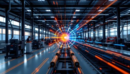 Innovative Industrial Marvel: Dynamic visual of an industrial powerhouse showcasing advanced technological systems, intricate machinery, and cutting-edge processes, portraying innovation, progress.