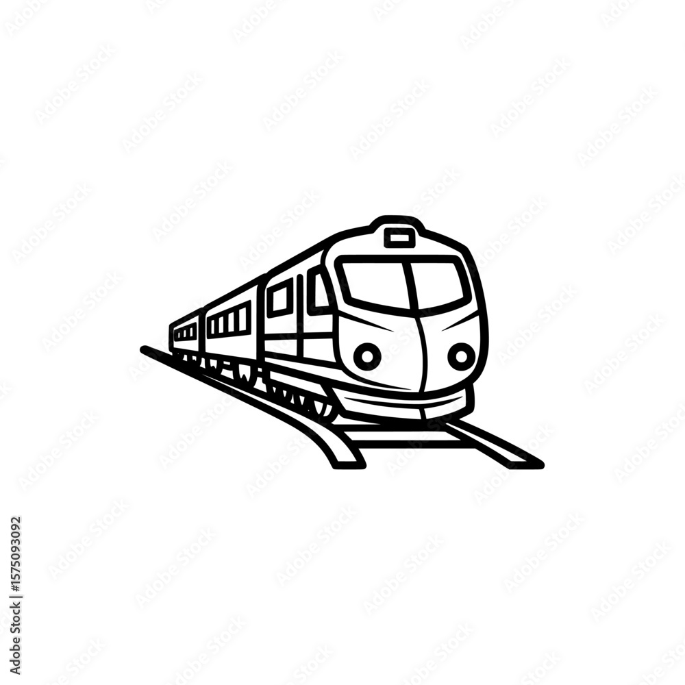 Poster train traveling on railway track in a simple modern style