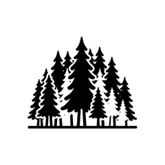 Obraz premium Silhouetted trees forming a dense forest landscape on a dark background