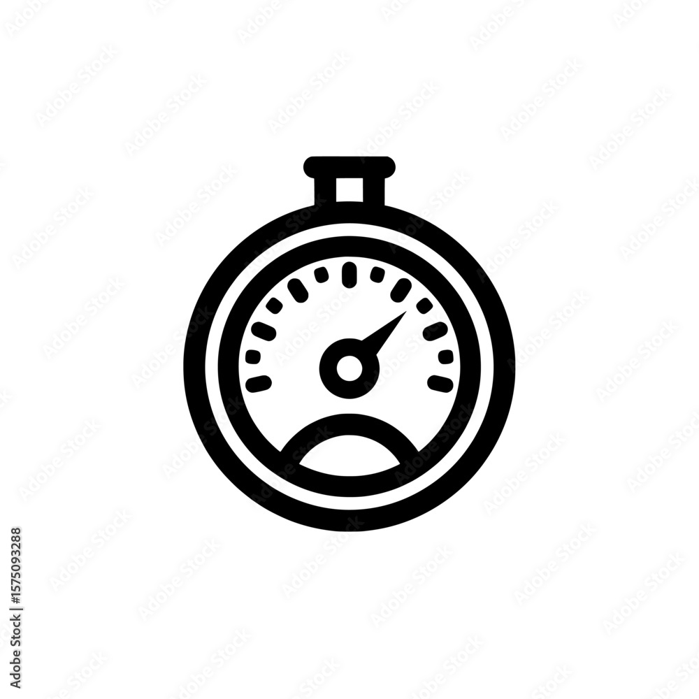Poster stopwatch icon with gauge and measurement indicators for timing tasks