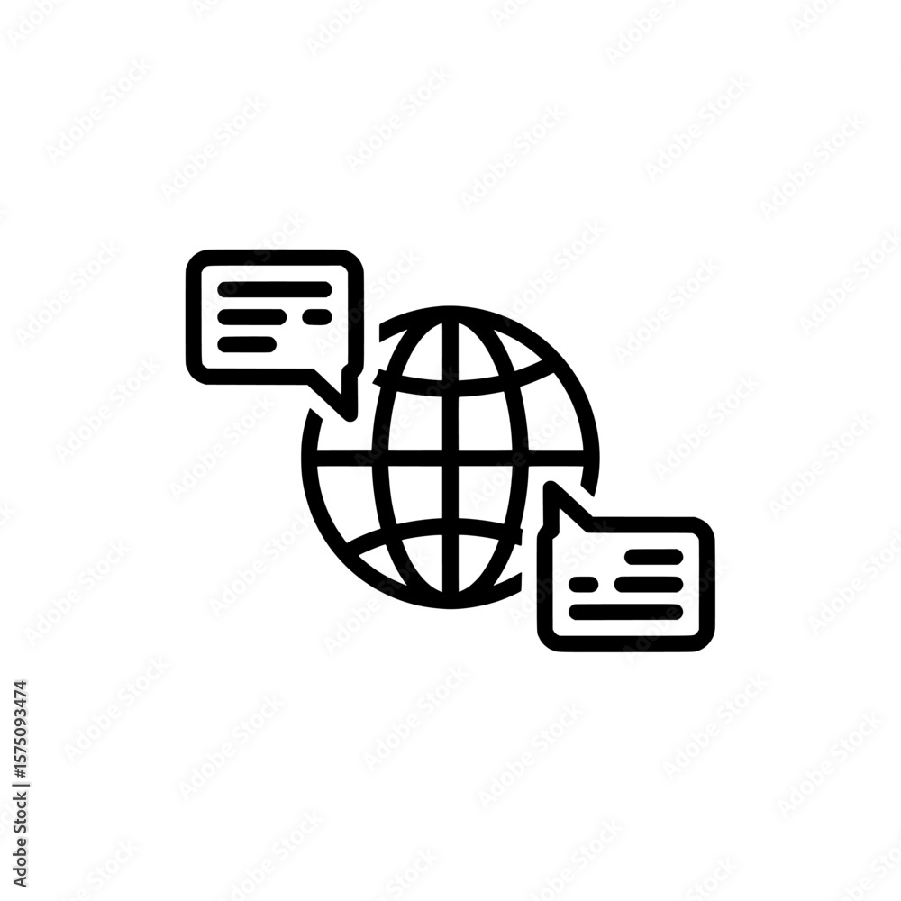 Poster global communication concept with speech bubbles and globe