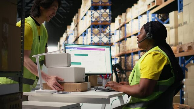 Customer support employee handles e-commerce order issues on a call, responding to clients and helping with information about shipment delays or wrong delivery addresses. Camera A.