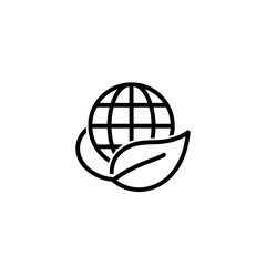 Earth globe surrounded by a green leaf in a minimalist style